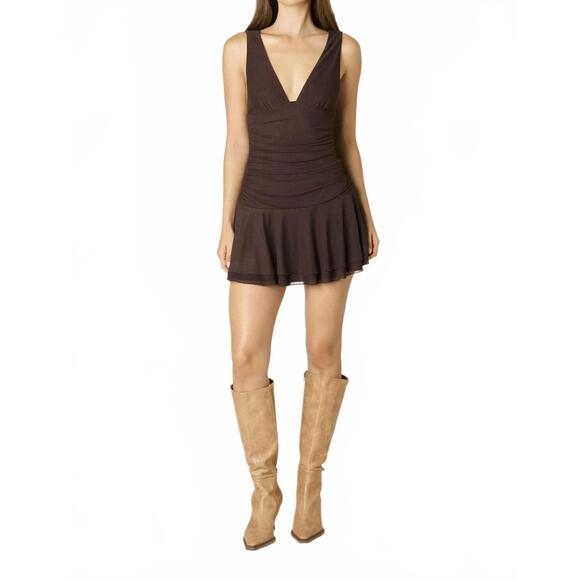 NEW CLA v-neck mini dress in brown - Picture 4 of 5